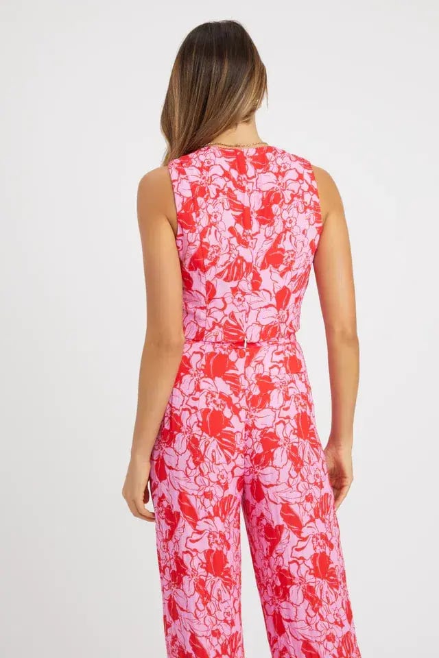 Kookai Tiah Knot Top And Pant Set Red Floral Print Size 8 photo 3