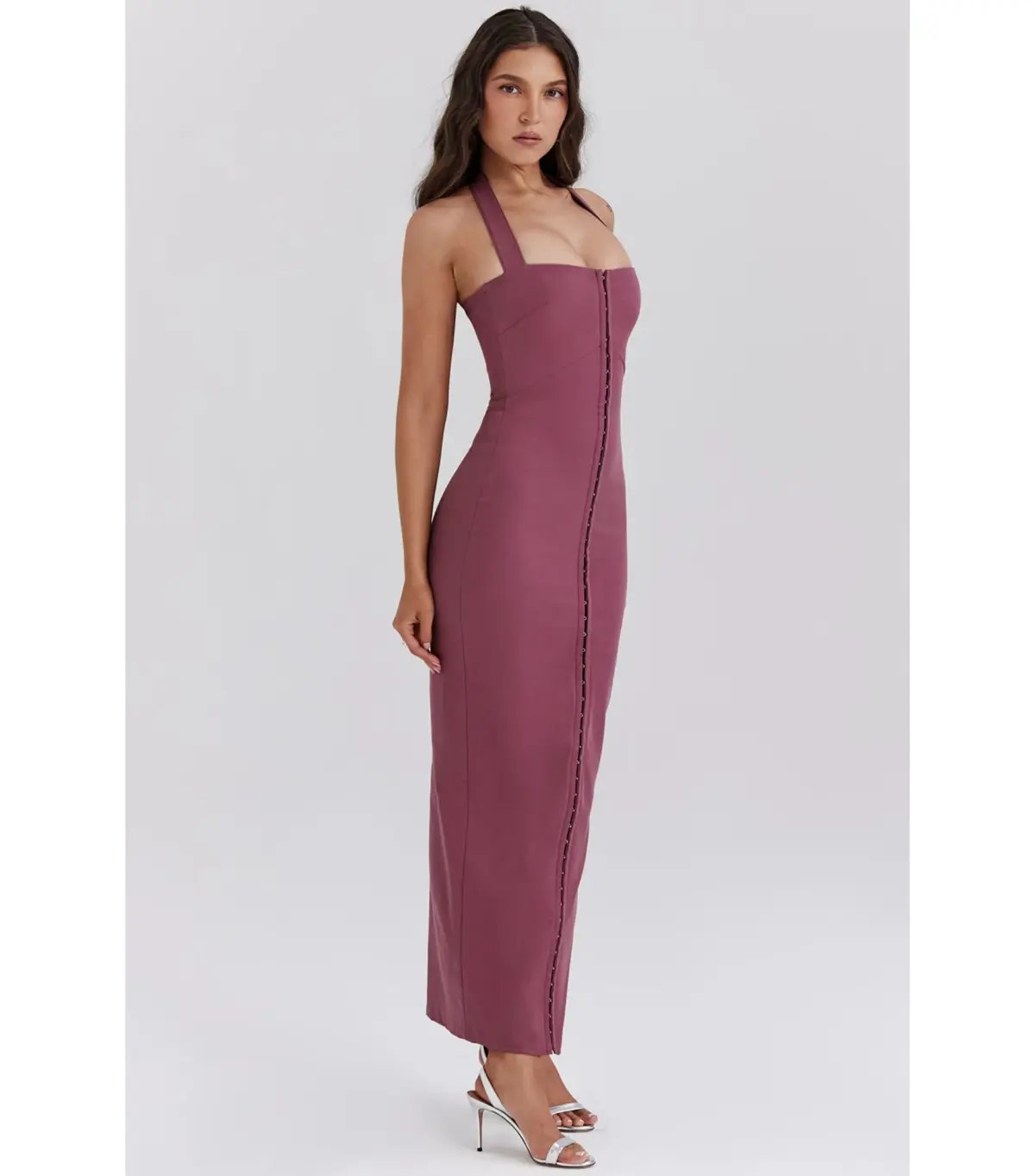 House Of CB Mia Twill Halter Dress Mulberry Size AU 6 photo 3