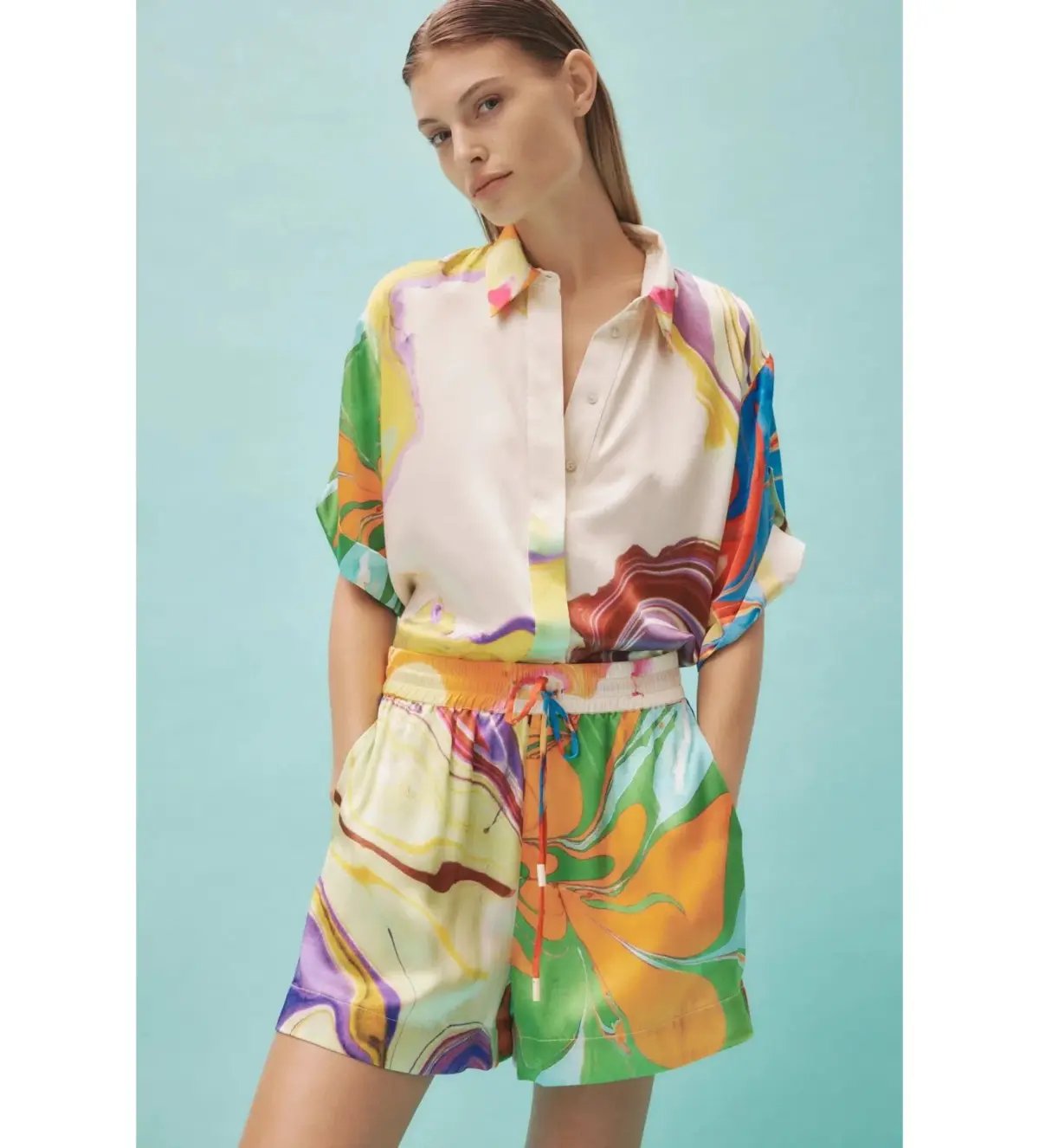 Alemais Luca Silk Shirt and Short Set Multi Size 16 photo 3