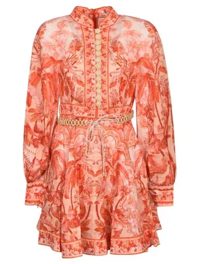 Zimmermann The Lyre Billow Sleeve Mini Dress in Red Palm Size 12 photo 3