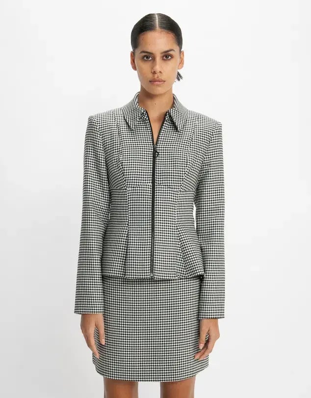 Cue Houndstooth Collared Peplum Jacket & A-Line Mini Skirt Power Suit Size 8 & 10 photo 4