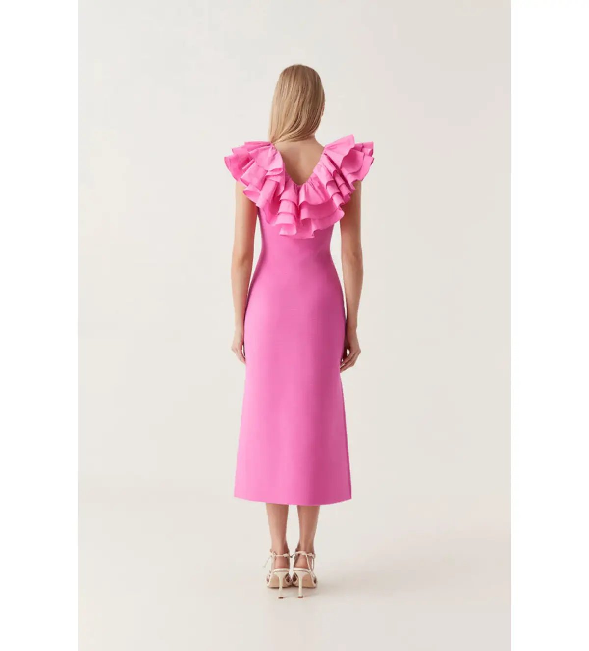AJE Transcendent Ruffle Midi Dress Cerise Pink Size 8 photo 2