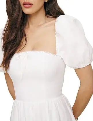 Reformation Marella Linen Midi Dress in White Size AU 6 photo 4