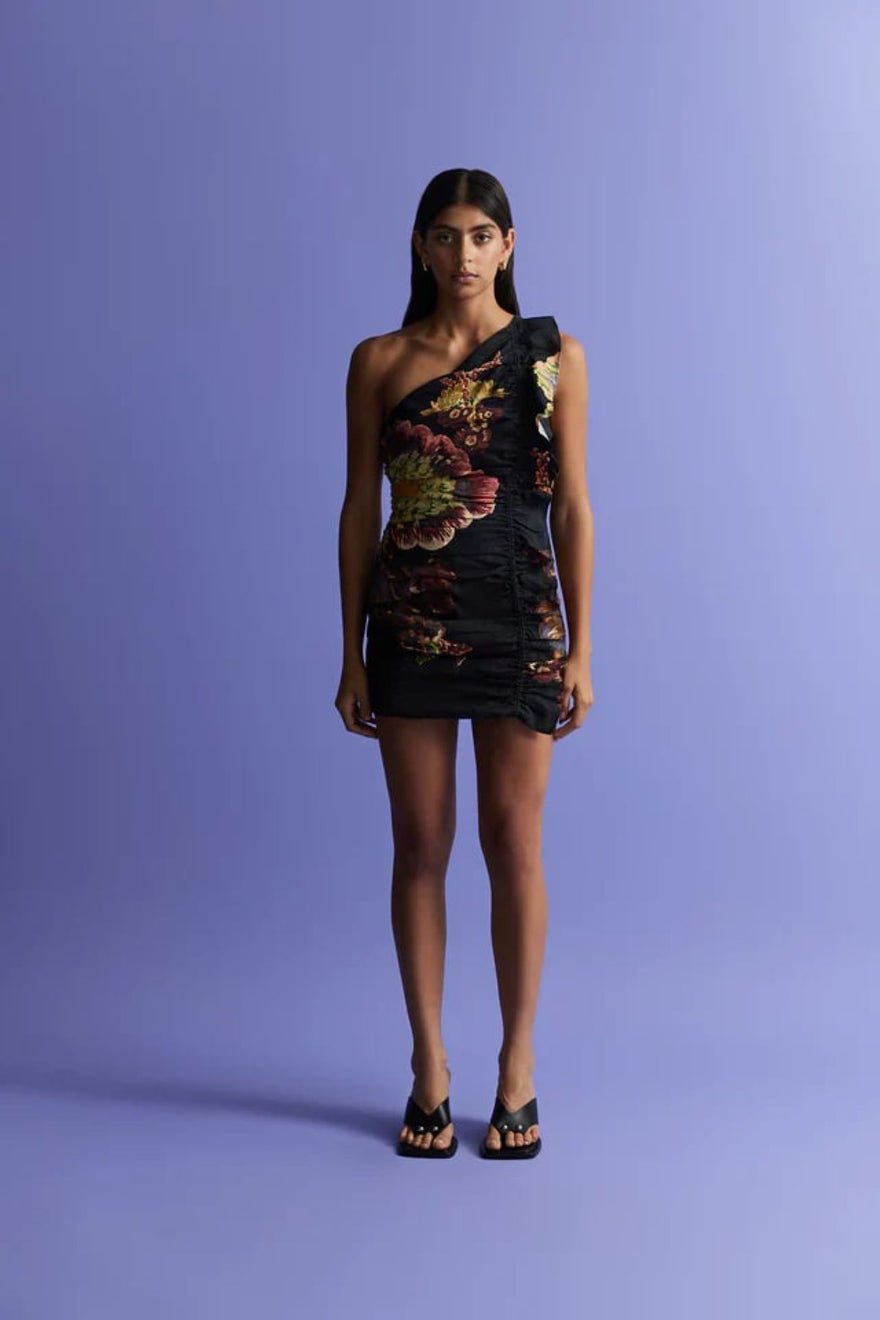 Antipodean Clementine One Shoulder Mini Dress in Onyx photo 2
