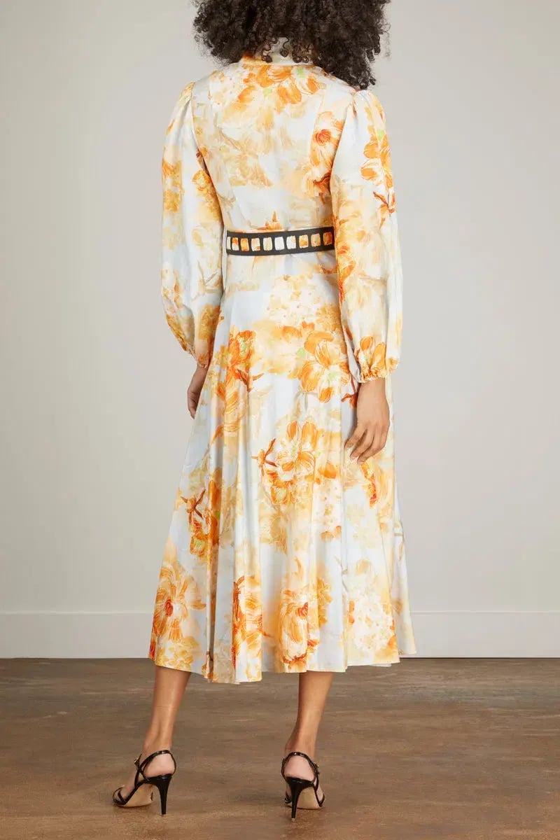 Leo Lin Nellie Midi Dress Camellia Print In Apricot Size 16 photo 3