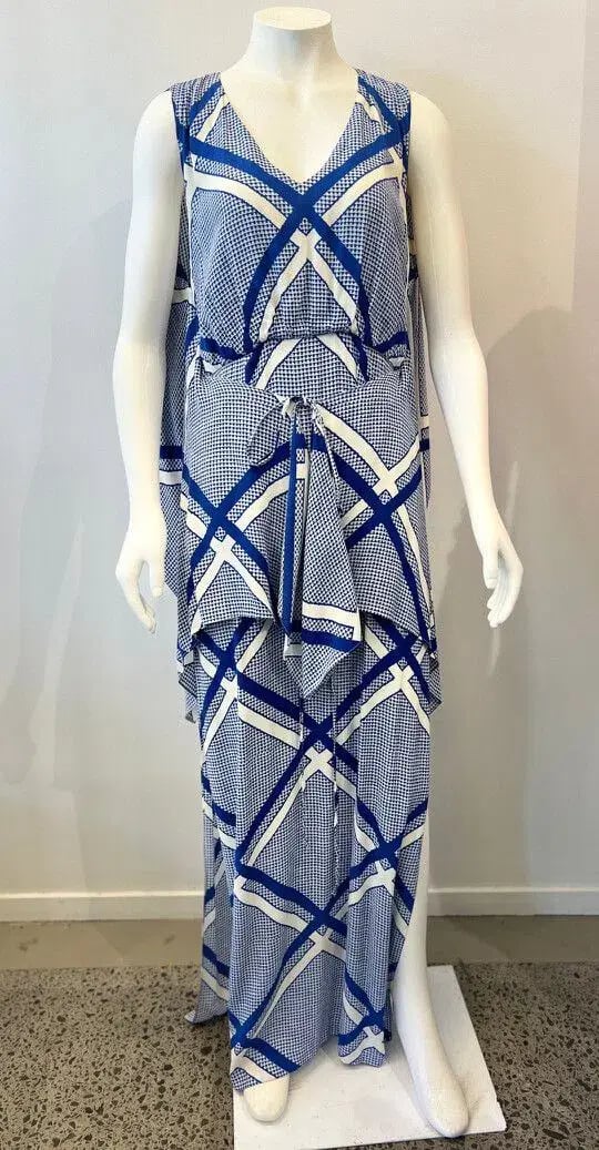 Sass & Bide The Flight Geometric Maxi Dress Blue/White Size AU 12 photo 7