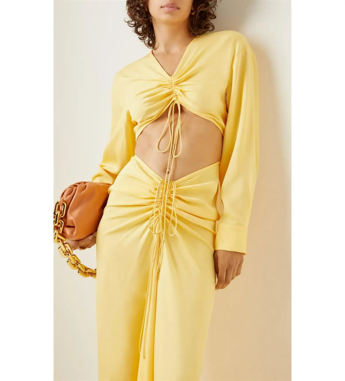 Christopher Esber Ruched Crop and Skirt In Chalky Yellow Size AU 8 photo 2