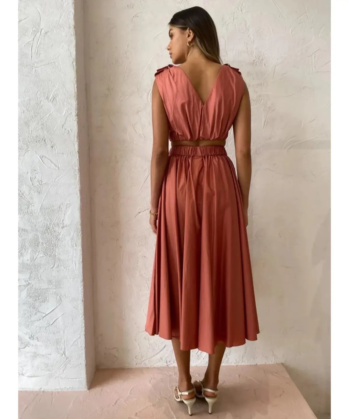 Acler Landon Top And Midi Skirt Set Terracotta Size AU 10 photo 4