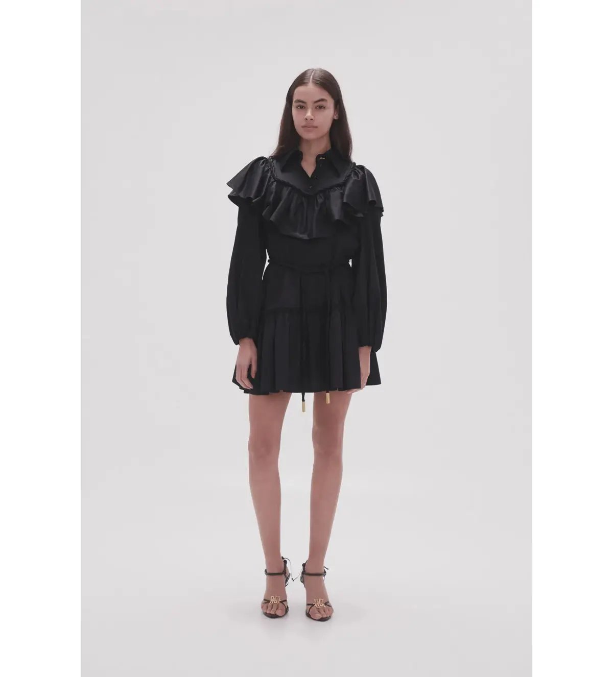 Aje Dahlia Flounce Long Sleeve Mini Dress in Black Size 12 photo 2