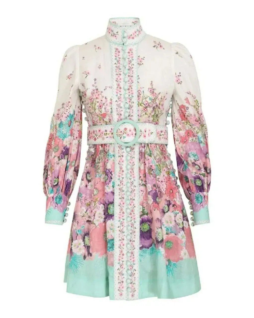 Zimmermann   Jude Buttoned Mini Dress  in Aqua Gradient Floral   Size 1 / AU 10 photo 5