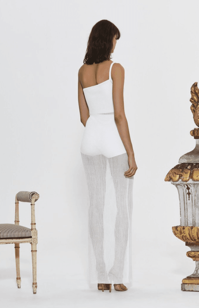 Sir The Label Alexandre One Shoulder Pointelle Knee-length Knit Dress White | AU 8 photo 2