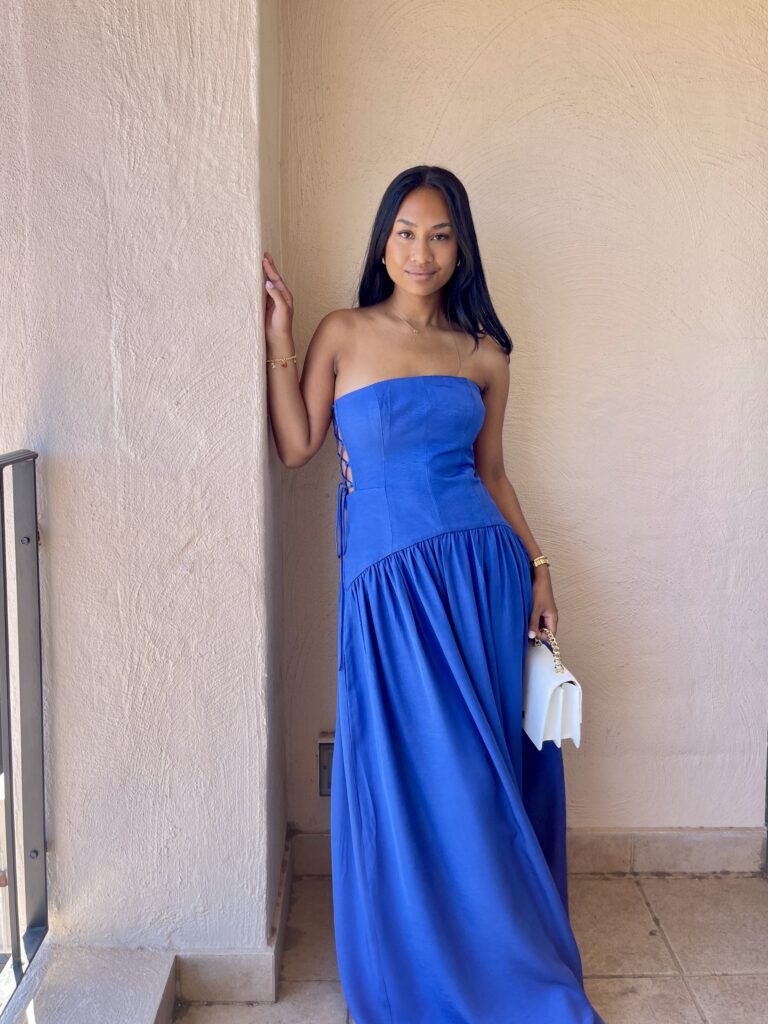 Shona Joy Vento Lace Up Strapless Maxi Dress photo 2