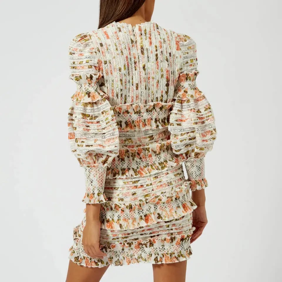 Zimmermann Radiate Smocked Mini Dress Peach Rose Floral Size 8 photo 2
