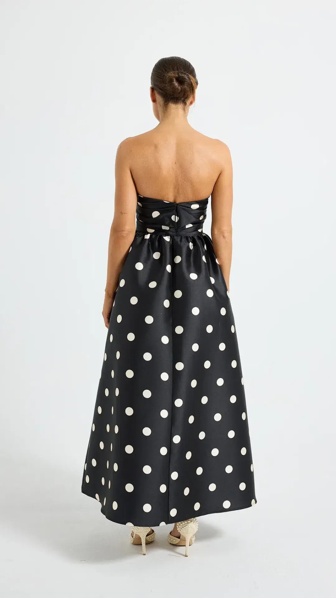 Pasduchas Dottie Strapless Midi Dress Size 10 in Black/Cream photo 2