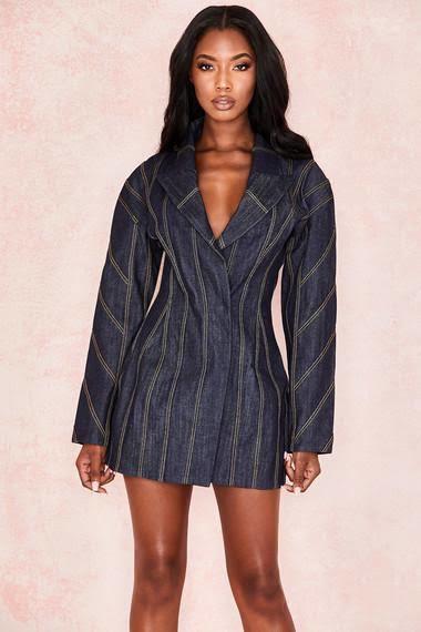 House of CB Dark Denim Etienne Jacket Mini Dress Blue Size 10 photo 2