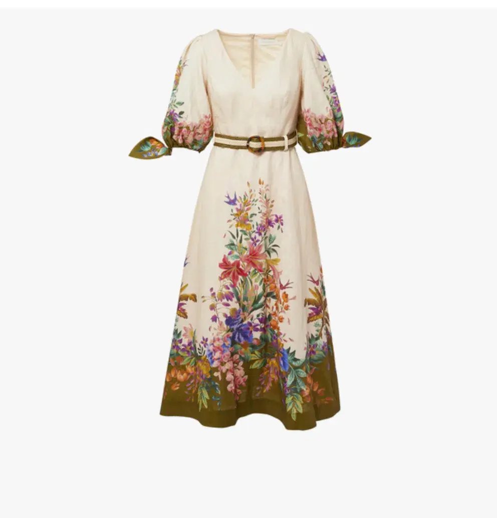 Zimmermann Tropicana Tie Sleeve Midi Dress Cream Floral Size 0P / AU 6 photo 4