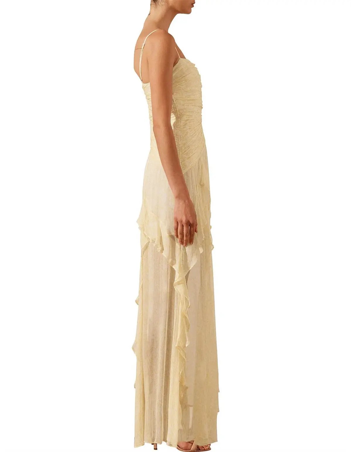 Shona Joy Gina Ruched Frill Maxi Dress in Limoncello Size 8 photo 3