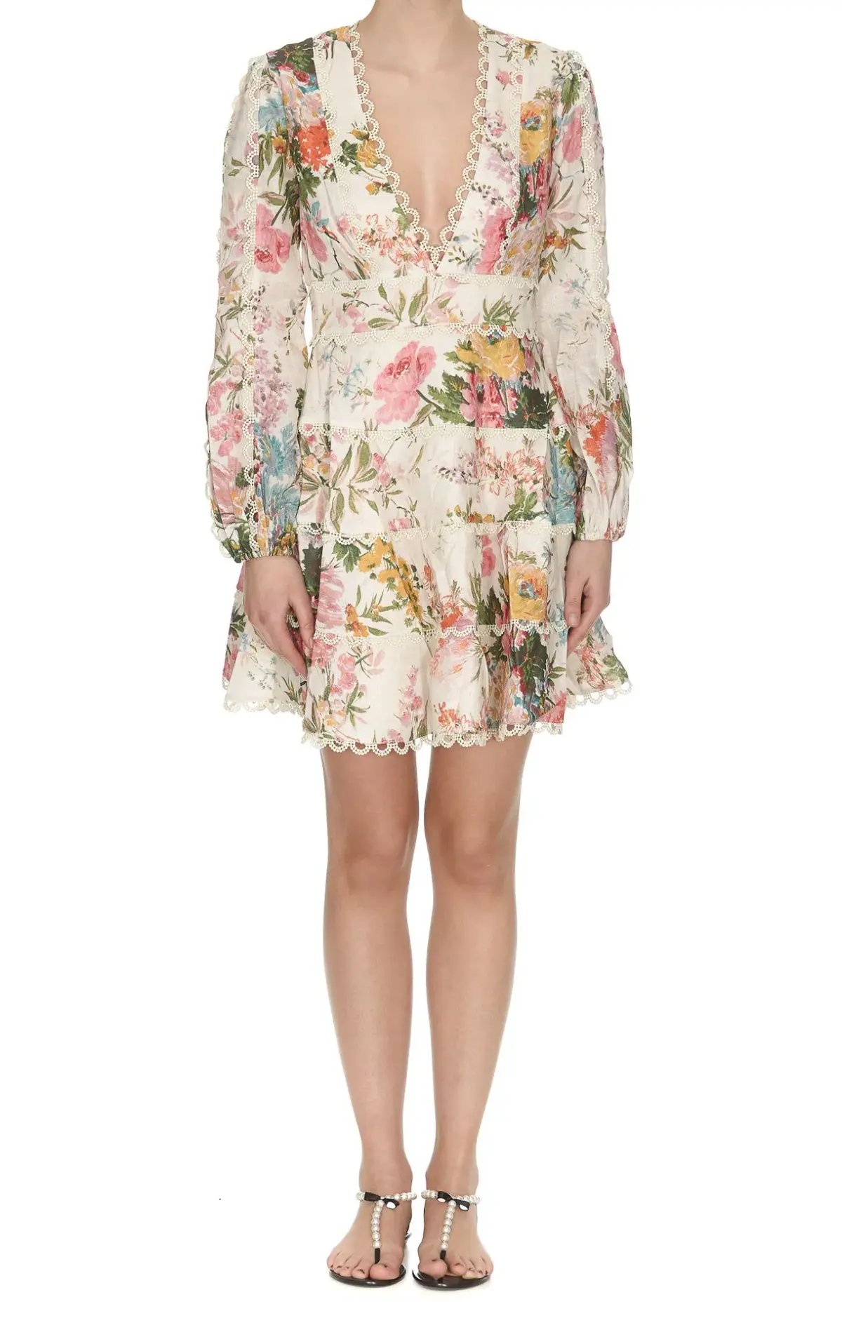 Zimmermann Heathers Flounce Mini Dress Floral Print Size 8 photo 2