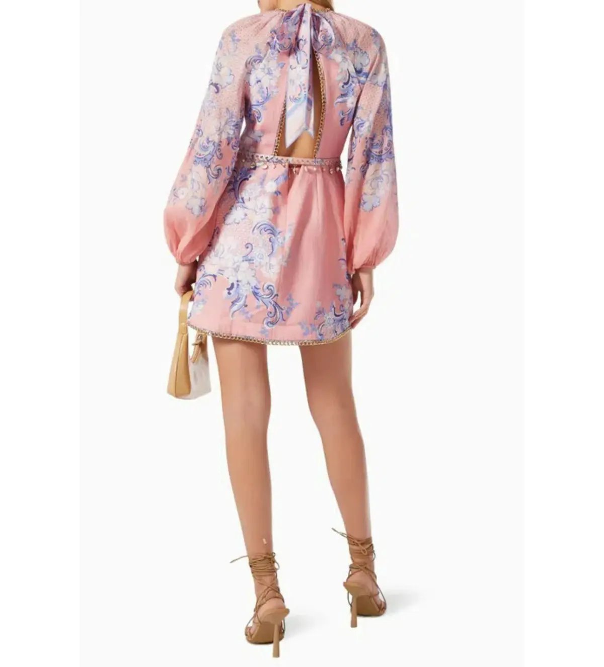 Zimmermann Postcard Mini Dress Swirl Floral Coral Size 2 / AU 12 photo 2