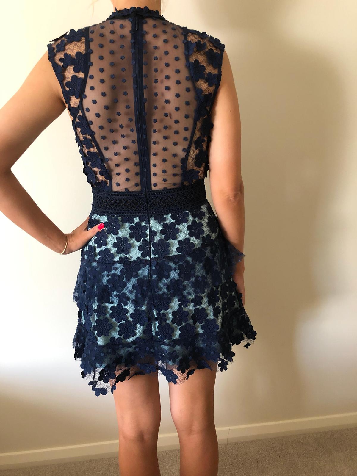 Self Portrait Flower Appique Dress Navy Size 8 photo 4