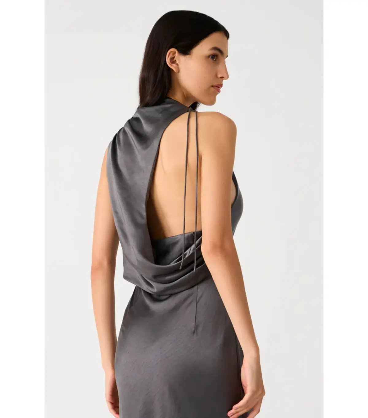 Misha Santana Gloss Satin Maxi Dress in Pewter Size 8/S photo 3