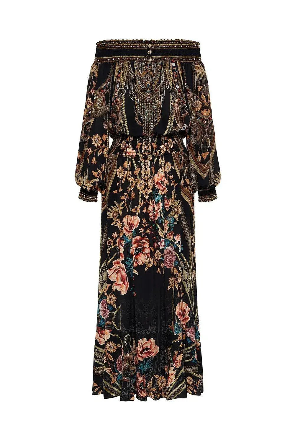 CAMILLA Off Shoulder Shirred Silk Maxi Dress Print Size S/Au 10 photo 8