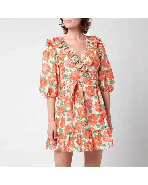 Rixo London Lennon Floral Print Wrap Dress Orange Size 10 photo 4