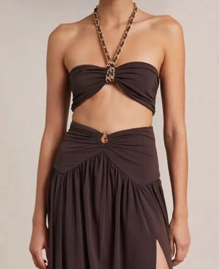 Bec & Bridge Joelene Chain Halterneck Crop Top Brown Size 6 photo 2
