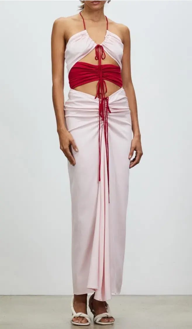 Christopher Esber Multi Panel Disconnect Ruched Halter Dress Pink SIze 10 photo 4