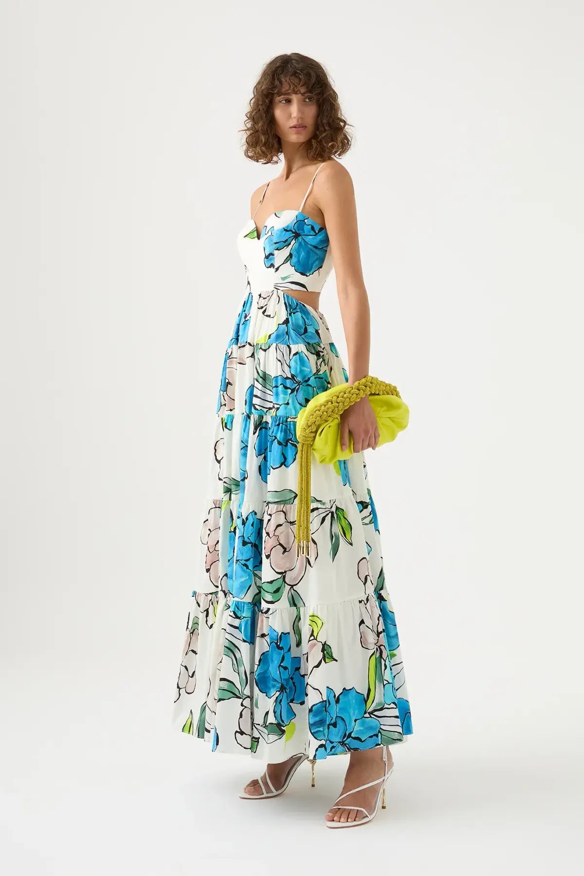 Aje Botanical Tiered Maxi Dress Cool Camelia Blue White Floral Size AU 10 photo 2