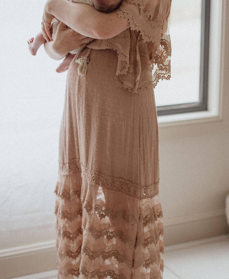 Mama Rentals Lorraine Mocha Lace Maxi Dress photo 4