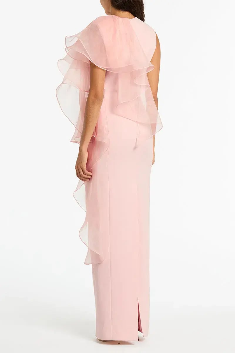Carla Zampatti Peony Crepe Ruffled Shoulder Gown Blush Size 14 photo 3