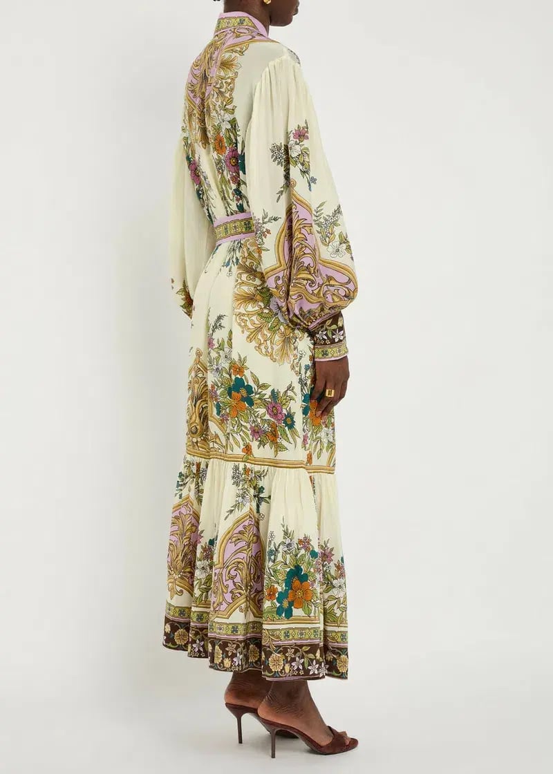 Alemais Antoinette Floral-print Chiffon Maxi Shirt Dress Cream Size 12 photo 8