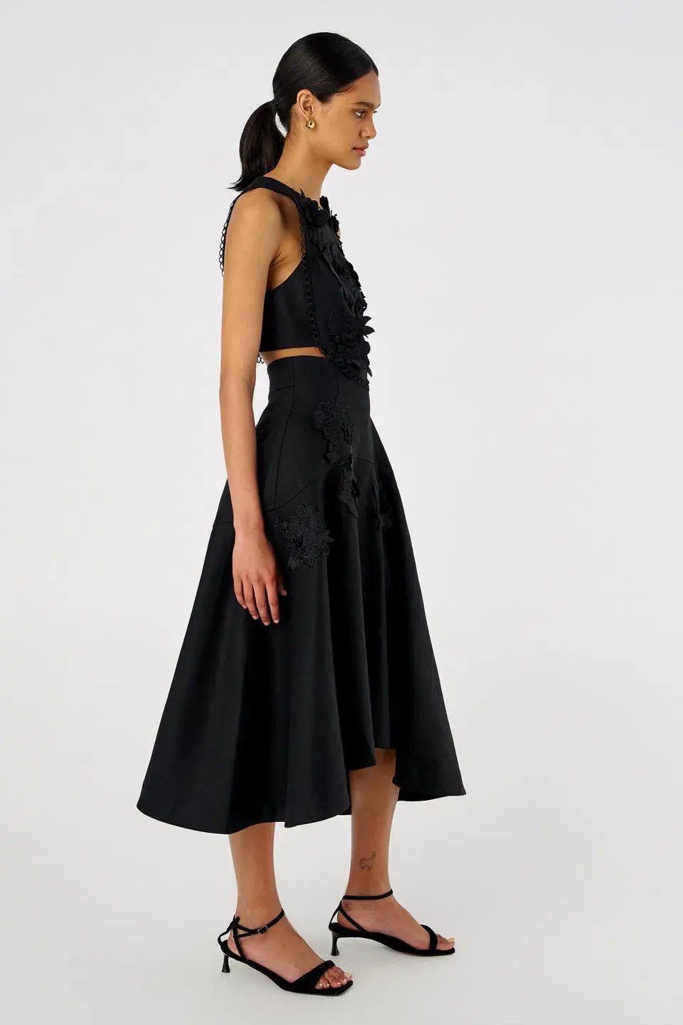 Oroton Lace Flower Midi Dress Black Size 14 photo 5