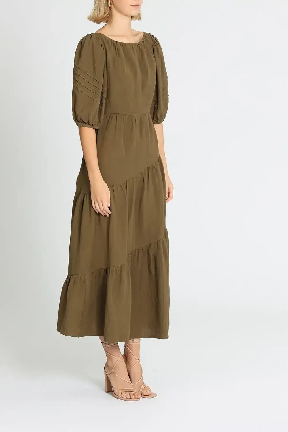 Shona Joy Juliana Midi Dress Khaki Size 10 photo 2