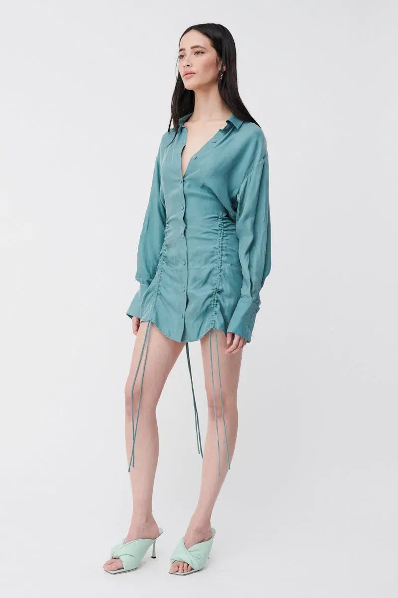 Suboo Seafoam Andy Ruched Mini Shirt Dress Blue  Size S / AU 8 photo 3