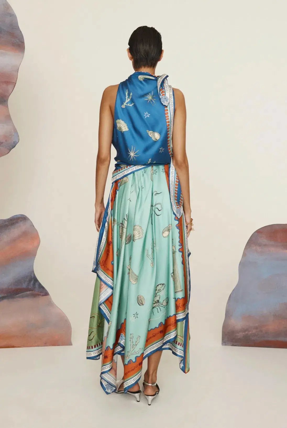 Alemais Surrealist Summer Scarf Midi Dress Multi Print Size 14 photo 2