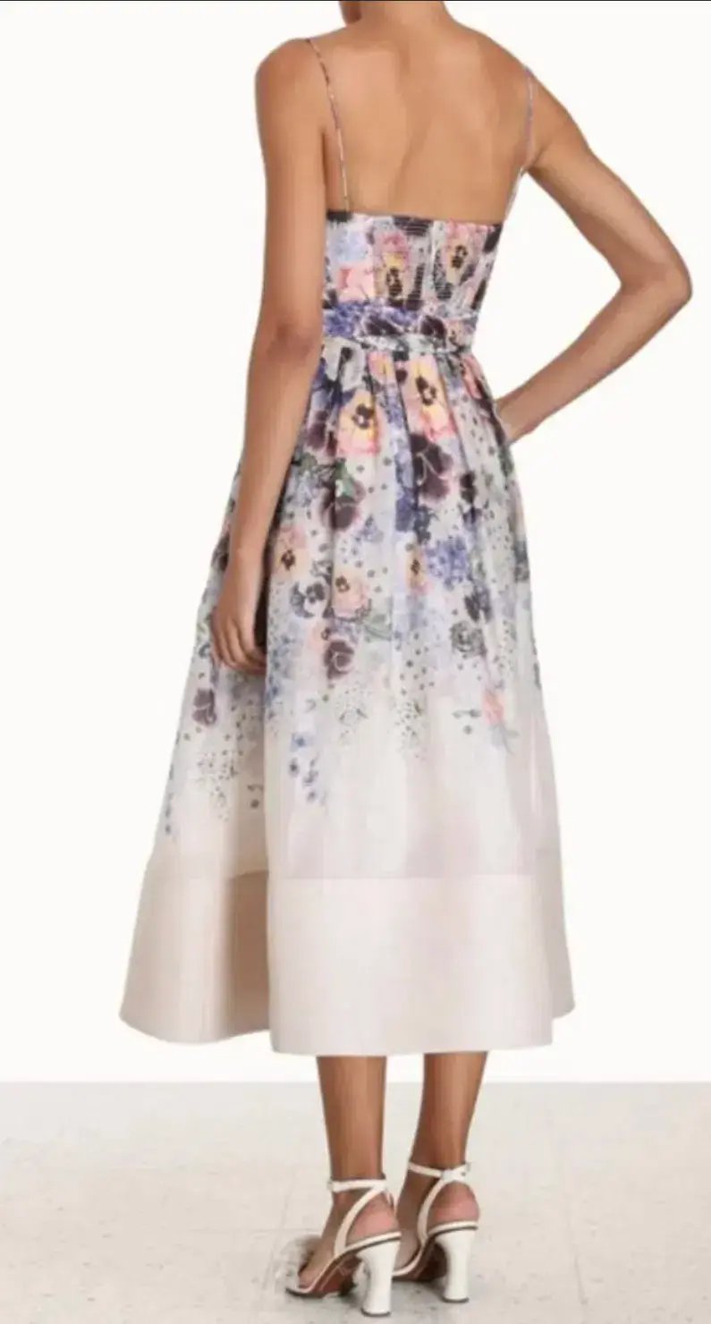 Zimmermann Tama Corset Midi Dress Purple Pansy Floral Print Size 2 / 12 AU photo 5