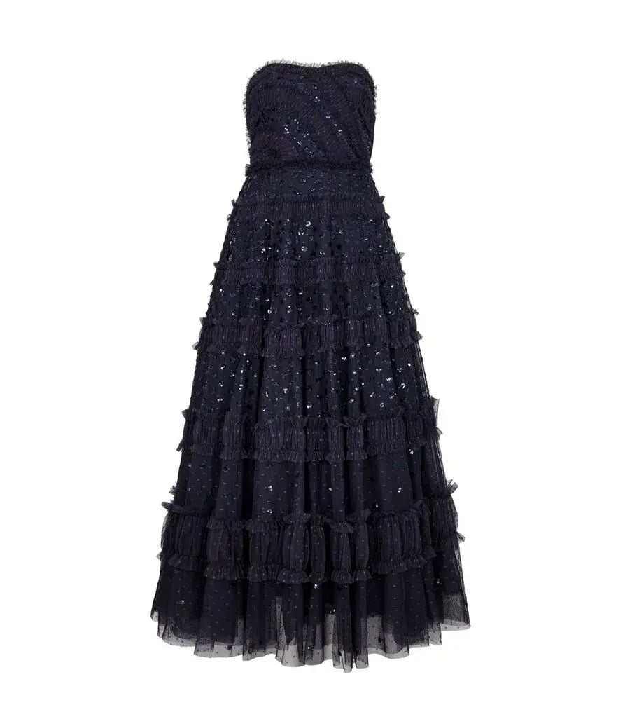 Needle and Thread Strapless Dot Shimmer Gown Black 12 photo 4