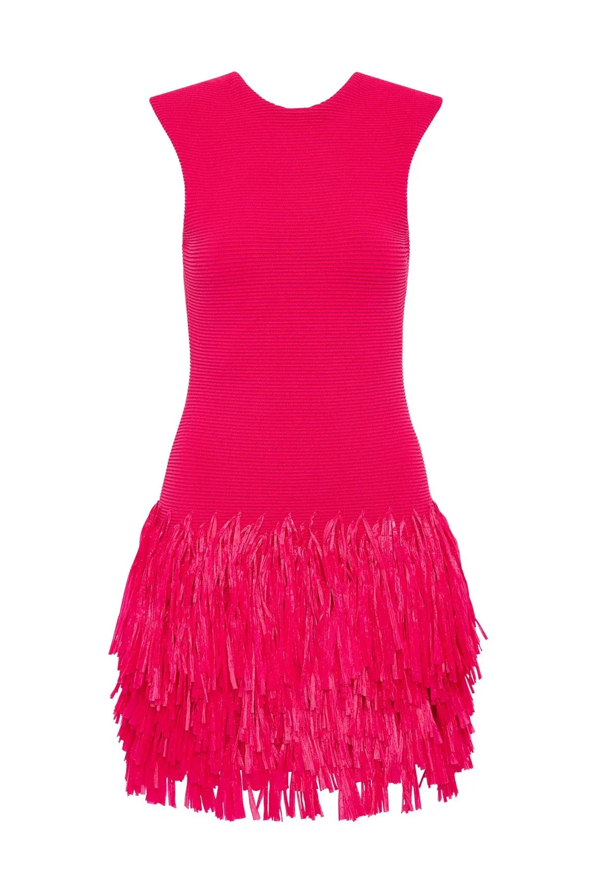 Aje Rushes Raffia Knit Mini Dress in Deep Fuchsia Size AU 8 photo 4