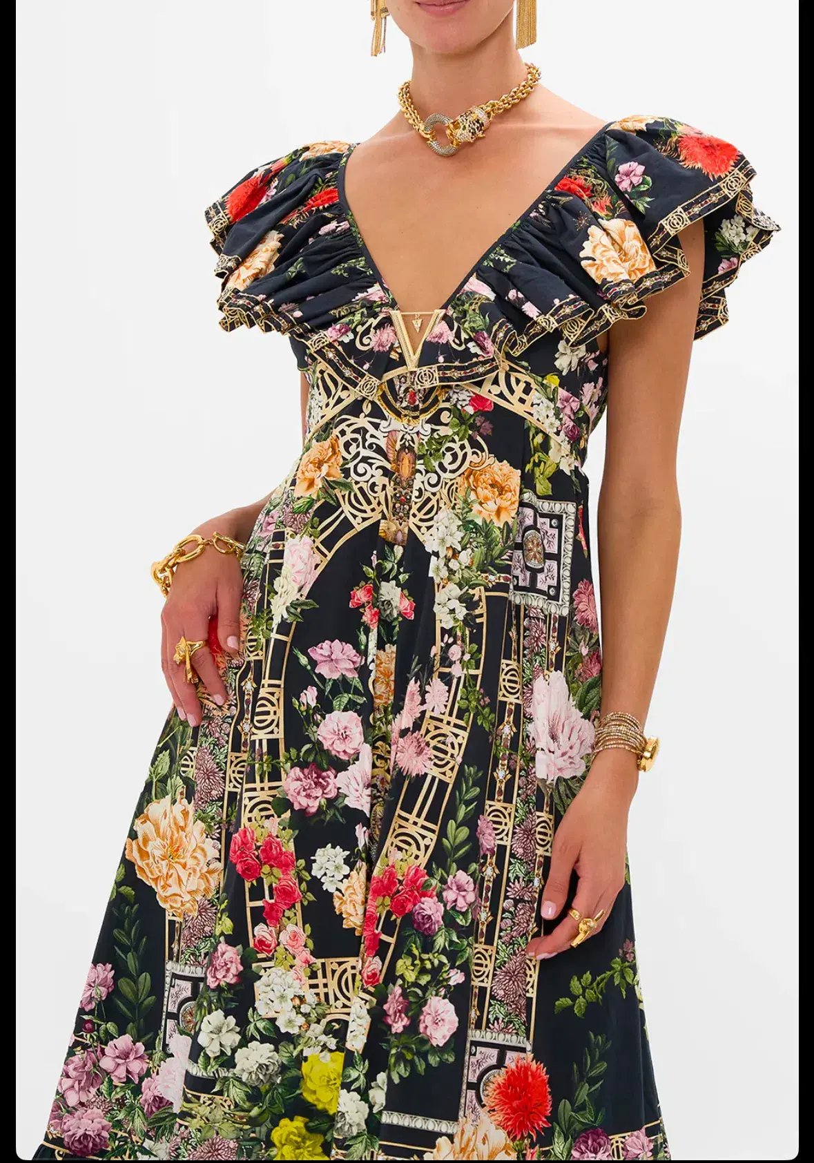 Camilla Frill Neck Dress Black/Floral Size 16 photo 2