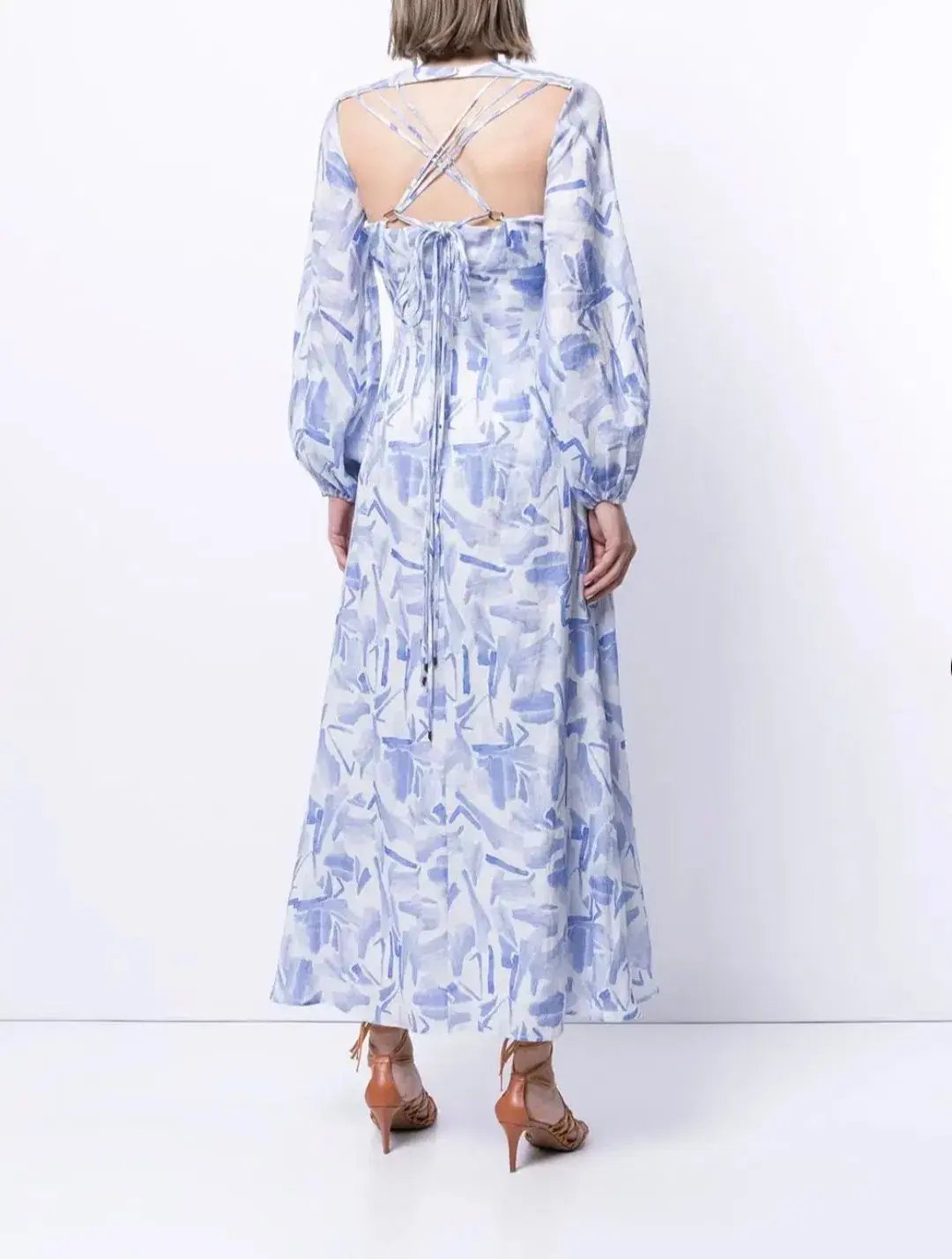 Rachel Gilbert Faris Abstract Print Dress Blue/White Size 3/AU 14 photo 4