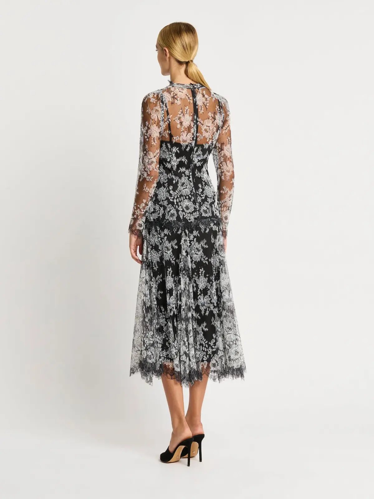 Moss & Spy Melody Midi Dress in Black/Ivory Size AU 14 photo 3