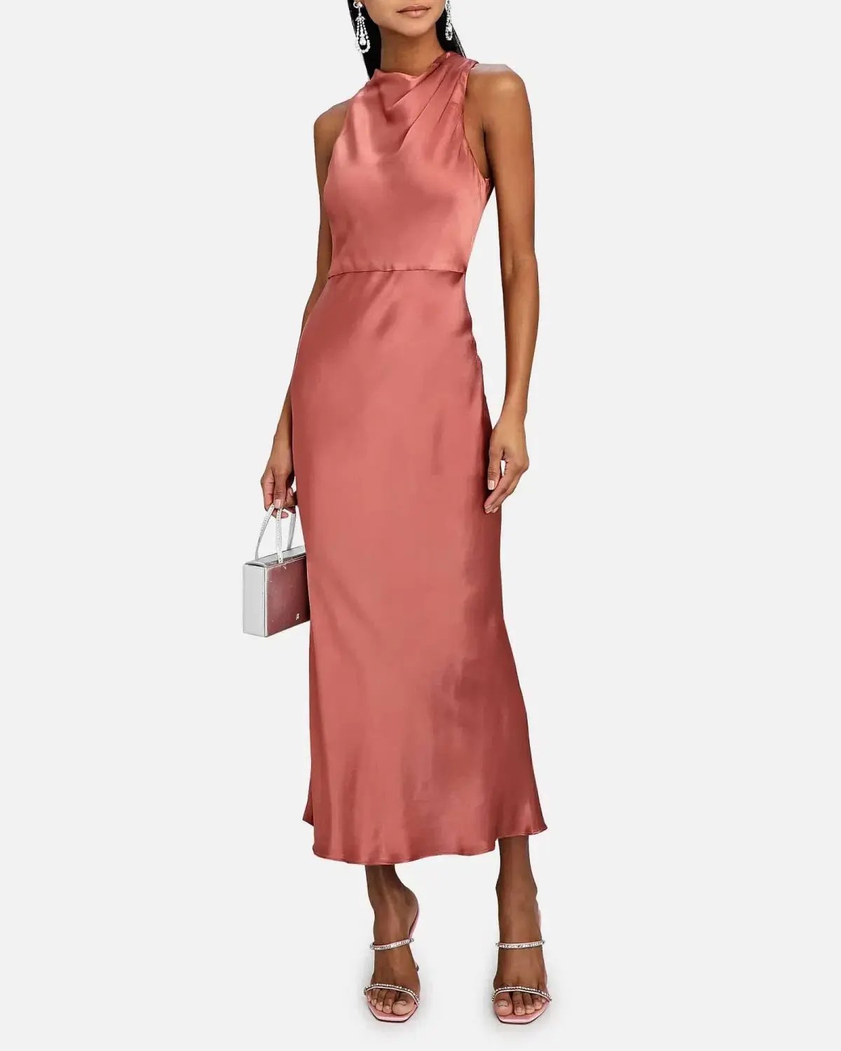Shona Joy La Lune High Neck Midi Dress Terracotta Red Size AU 10 photo 2