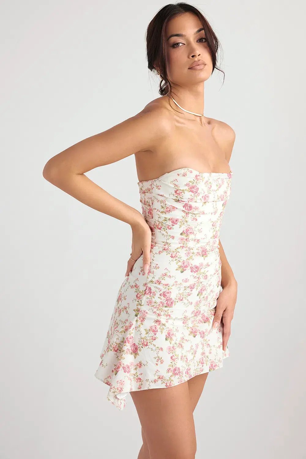House Of Cb Jasmine Draped Corset Mini Dress Rose Print Size 6 photo 3