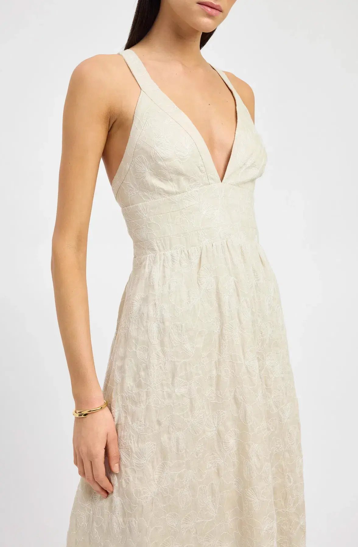 Kookai Palm Tallulah Vee Midi Dress Beige Size 6 photo 2