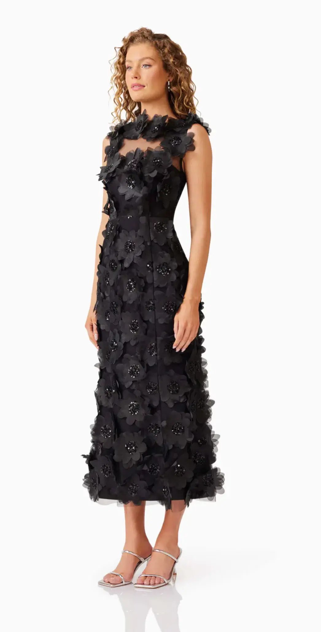 Elliatt Cherry Blossom Midi Beaded Black Size 10 photo 3