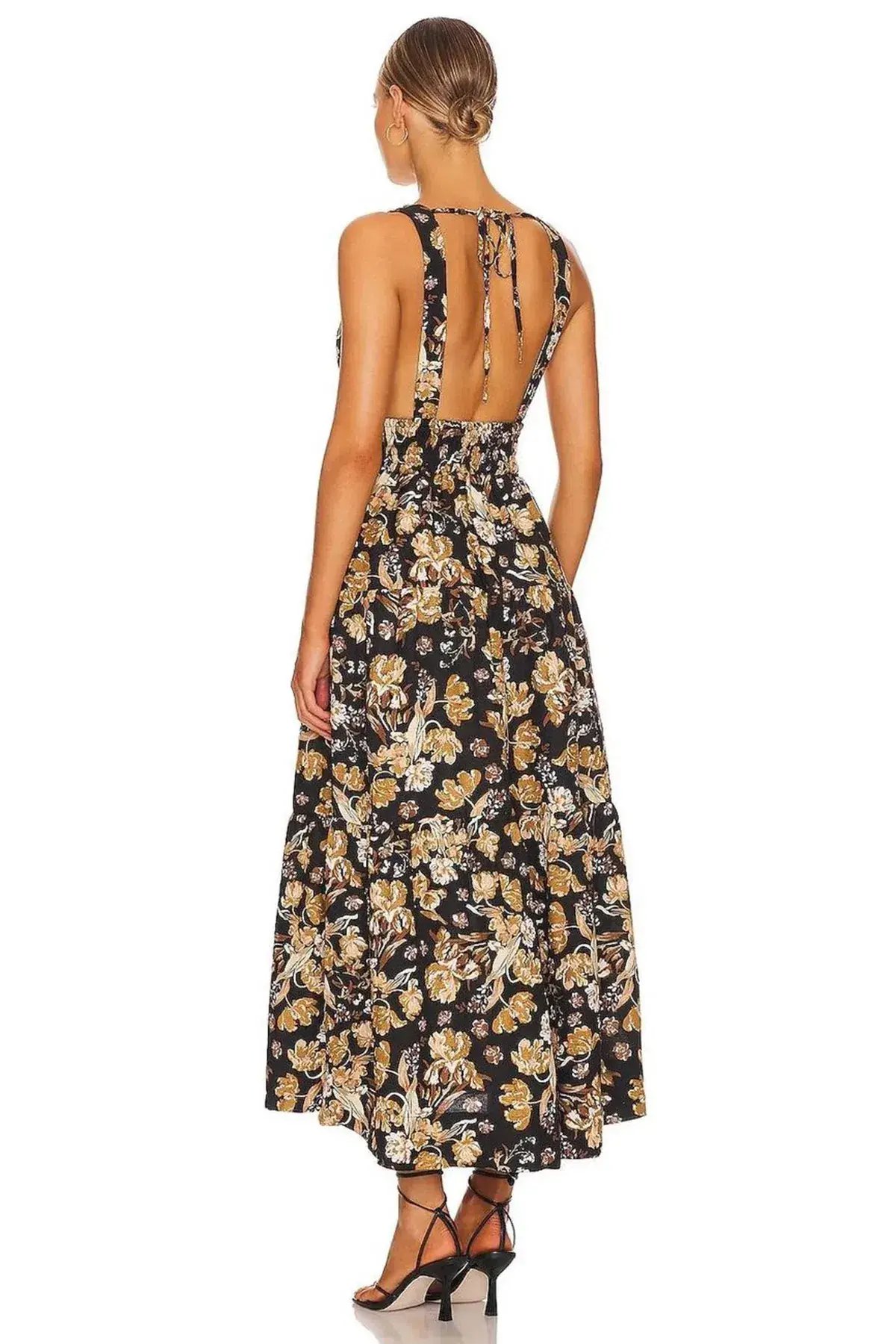 Shona Joy Palermo Linen Plunged Low Back Midi Dress Floral Size 8 / S photo 3