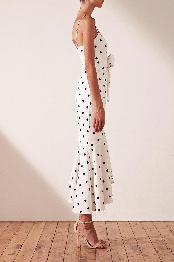 Shona Joy Abigail Trumpet Midi Black & White Polka Dot Size 8 photo 4