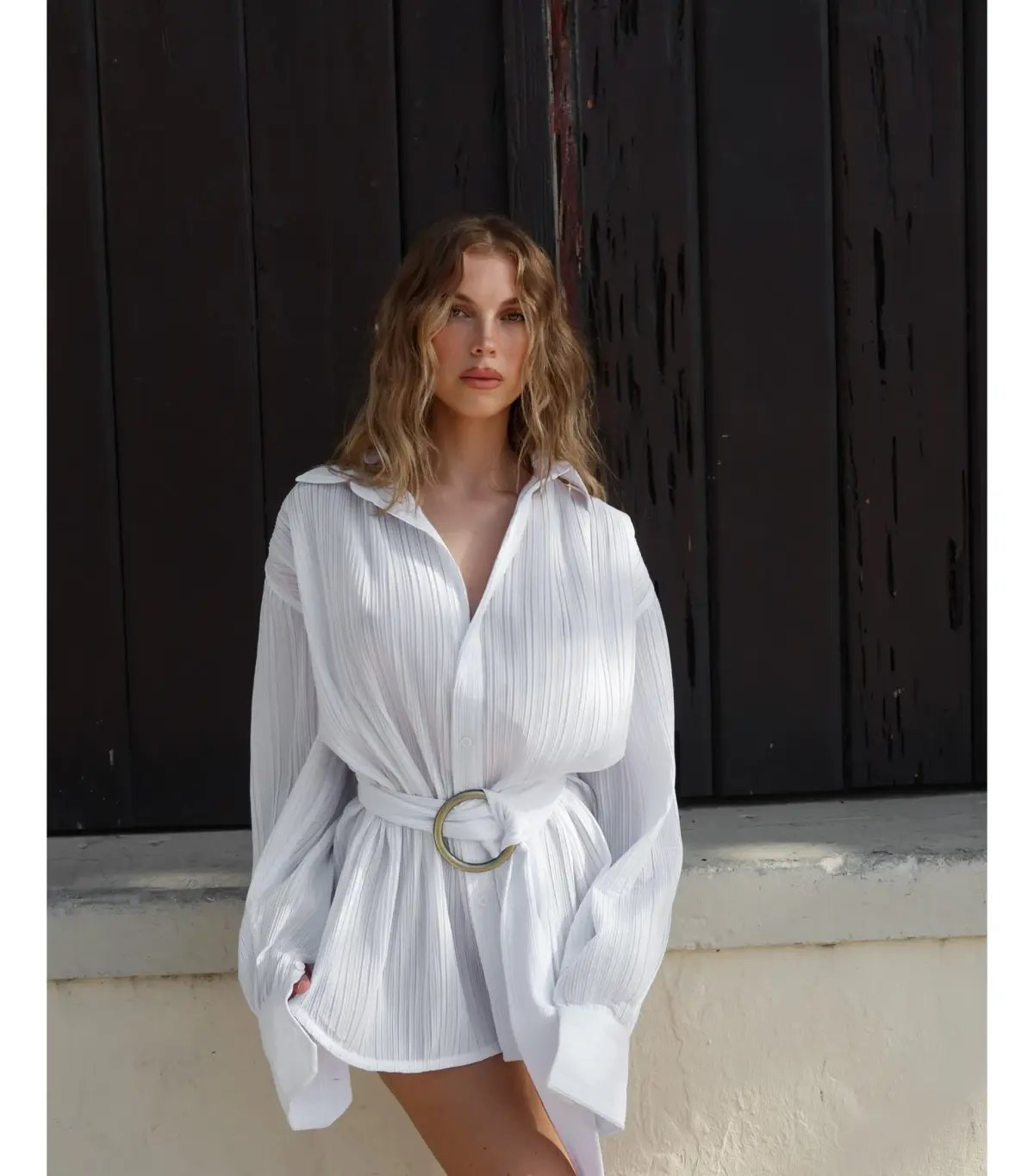 BAMBA SWIM Titan Shirt Dress in White Size S / AU 8 photo 2